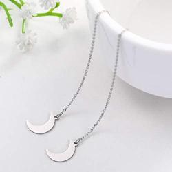 fishhook Threader Tassel Earrings Stainless Steel Silver Tone Geometric Shape Drop Dangle Long Charm Earrings for Women Girls