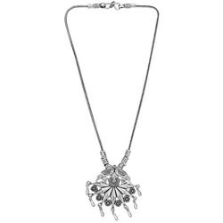 Ethnadore Bohemian Vintage Antique Tribal Indian Oxidized Silver Pendant Chain Statement Necklace Jewelry