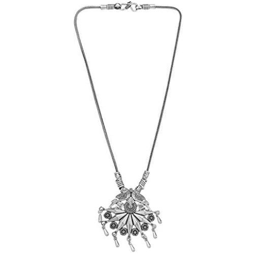 Ethnadore Bohemian Vintage Antique Tribal Indian Oxidized Silver Pendant Chain Statement Necklace Jewelry