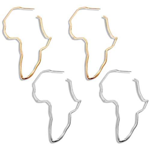 African Map Earrings Big Earrings Exaggerate Larger Statement Jewelry Outline Minimalist Silver Gold Plated Ethnic Style Dangle Drop Earrings for Women Girls