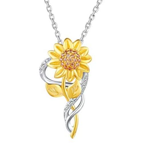 Sunflower Necklace Anklet bracelet Earrings Ring - S925 Sterling Silver Jewelry Heart Pendant For Women Girls You Are My Sunshine