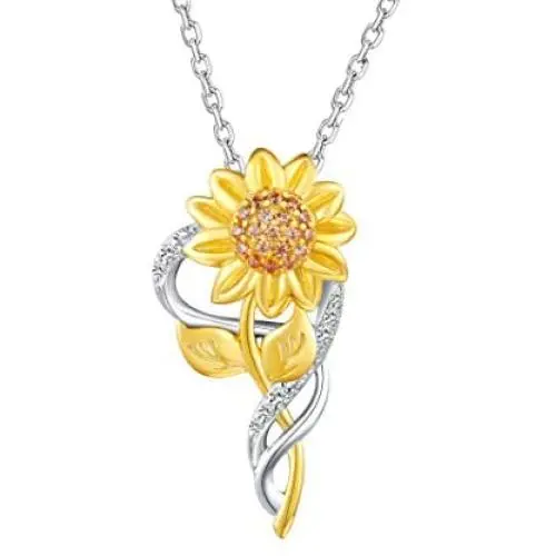 Sunflower Necklace Anklet bracelet Earrings Ring - S925 Sterling Silver Jewelry Heart Pendant For Women Girls You Are My Sunshine