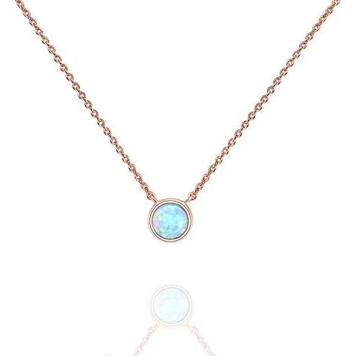 PAVOI 14K Gold Plated Round Created Opal Necklace | Opal Necklaces for Women