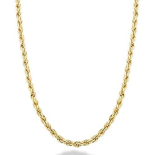 Miabella Solid 18K Gold Over Sterling Silver Italian 2mm, 3mm Diamond-Cut Braided Rope Chain Necklace for Men Women 16, 18, 20, 22, 24, 26, 28, 30 Inch 925 Sterling Silver Made in Italy