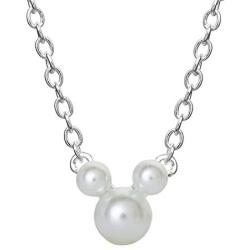 Disney Silver Plate Mickey Mouse Crystal Birthstone Necklace 18''