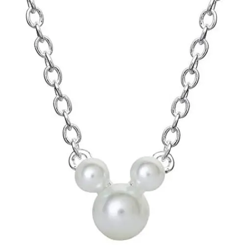 Disney Silver Plate Mickey Mouse Crystal Birthstone Necklace 18''