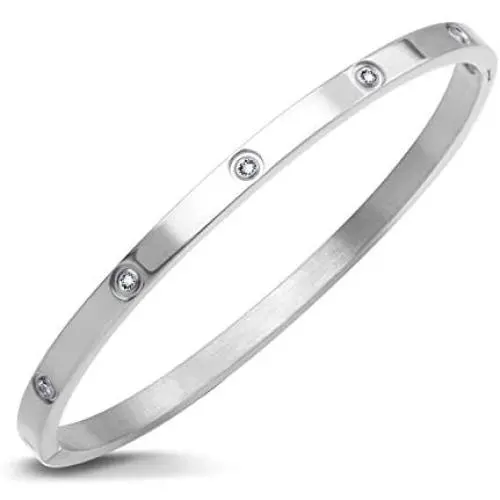 555Jewelry Womens Sparkling Cubic Zirconia Secure Hinge Lock Bangle Bracelet 555Jewelry Womens Sparkling Cubic Zirconia Secure Hinge Lock Bangle Bracelet