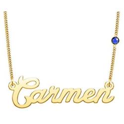 LuxglitterLin Personalized Name Necklace Made with Swarovski Birthstone Initial 18k Gold Plated Stainless Steel Jewelry 2mm Cuban Link Chain for Women