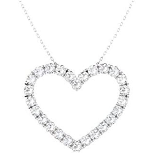 Diamondere Natural and Certified Diamond and Gemstone Heart Necklace in 14k White Gold | 0.37 Carat Pendant with Chain