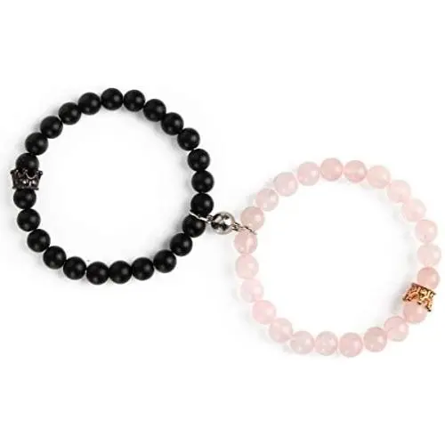 Magnetic Couple Bracelets King&Queen Crown Couple Bracelets His and Her Friendship 8mm Beads Bracelet