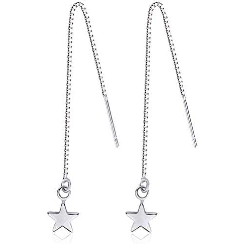 Sterling Silver Threader Tassel Earrings Star Drop Dangle Long Charm Earrings A Pair
