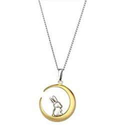 Cute Bunny Rabbit On The Moon Pendant Necklace for Women Teen Girls Kids S925 Sterling Silver Hypoallergenic Dainty Tiny Crescent Choker 18'' Chain Collar Delicate Animal Jewelry Gifts Box for Daughter