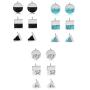 9 Pairs Marble Turquoise Stud Earrings Set Dainty Square Circle Triangle Shape Earrings Cut Brushed Finish Fine Earrings for Women Girls Jewelry