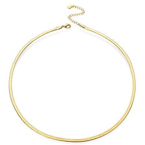 ASELFAD 18K Real Gold Plated Dainty Herringbone Necklace Thin Flat Snake Chain Choker Necklace Fashion Simple Gold Chain Necklaces for Women Girls