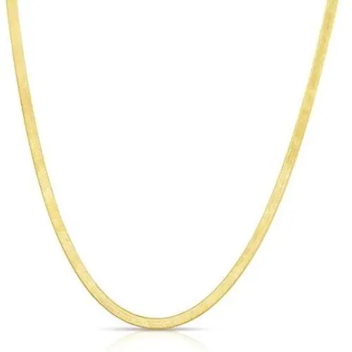 .925 14K Gold Plated Sterling Silver 3.2MM, 4.3MM, 6.8MM or 9MM Flexible Flat Magic Herringbone Chain Necklace