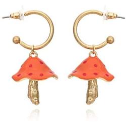 YUNXI Gold Fashion Woman Sweet Fresh Handmade Simulation Mushroom Drop Dangle earring Colorful Drop Oil Mushroom Earrings Alloy Plant Shape Ear Pendant Fashion Womens
