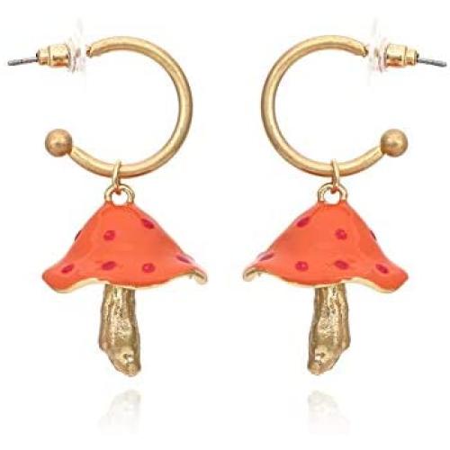 YUNXI Gold Fashion Woman Sweet Fresh Handmade Simulation Mushroom Drop Dangle earring Colorful Drop Oil Mushroom Earrings Alloy Plant Shape Ear Pendant Fashion Womens
