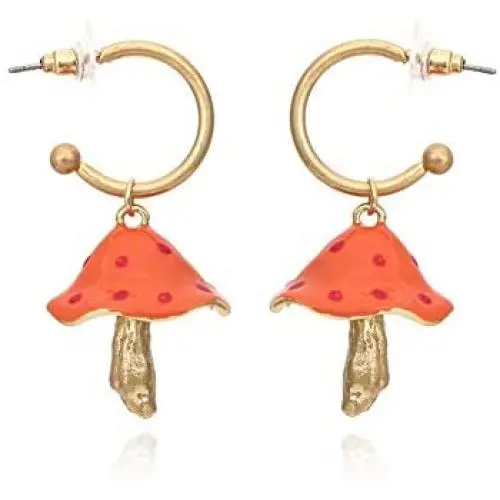 YUNXI Gold Fashion Woman Sweet Fresh Handmade Simulation Mushroom Drop Dangle earring Colorful Drop Oil Mushroom Earrings Alloy Plant Shape Ear Pendant Fashion Womens