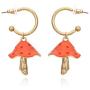YUNXI Gold Fashion Woman Sweet Fresh Handmade Simulation Mushroom Drop Dangle earring Colorful Drop Oil Mushroom Earrings Alloy Plant Shape Ear Pendant Fashion Womens