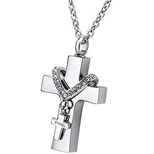 MEMORIALU Cross Urn Necklaces for Ashes Cremation Crucifix Keepsake Memorial Pendant Necklace