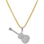 Magna Steel Mens Stainless Steel Acoustic Guitar Music Charm Pendant Necklace with 24'' Rolo Chain
