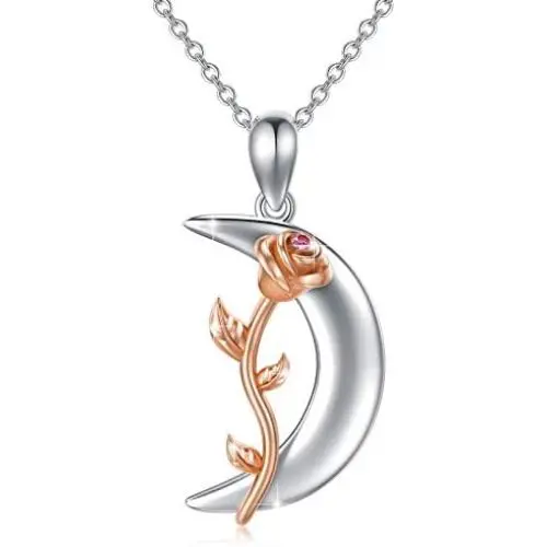 Anniversary Necklace Gifts Sterling Silver Crescent Moon Pendant Rose Flower with Pink Crystal Birthday Christmas Jewelry Gifts for Wife/Girlfriend/Mom Anniversary Necklace Gifts Sterling Silver Crescent Moon Pendant Rose Flower with Pink Crystal Birthday Christmas Jewelry Gifts for Wife/Girlfriend/Mom