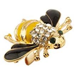 Knighthood Green Eyes Black and Yellow Bee with Swarovski Detailing Lapel Pin/Brooch