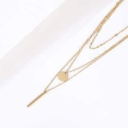Layered Choker Necklace,18K Gold Plated Stainless Steel Cubic Zirconia Triangle Geometric Pendant Necklace Coin Disc Bar Pendant Beaded Chain Layer Necklace for Women Girls