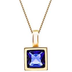 18K Gold Plated 925 Sterling Silver Womens Necklace. Blue Square.