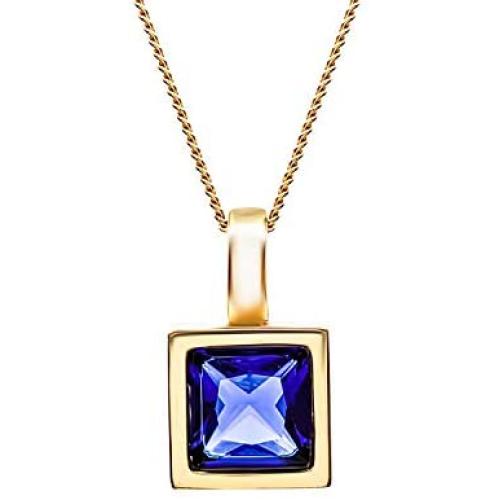 18K Gold Plated 925 Sterling Silver Womens Necklace. Blue Square.