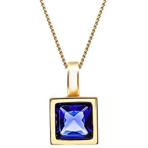 18K Gold Plated 925 Sterling Silver Womens Necklace. Blue Square.