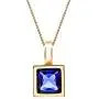 18K Gold Plated 925 Sterling Silver Womens Necklace. Blue Square.