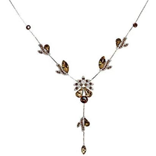 Faship Gorgeous Rhinestone Floral Crystal Necklace Earrings Set