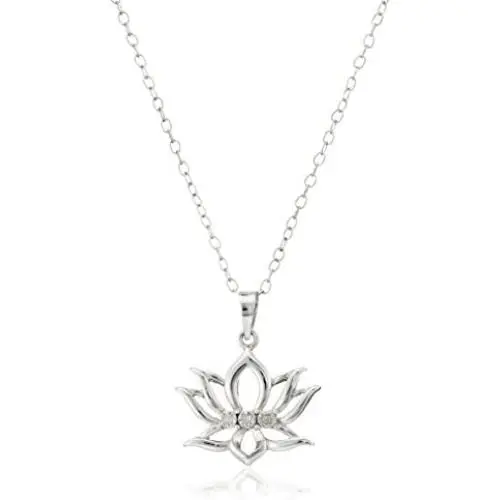 Sterling Silver Diamond Accent Lotus Flower Pendant Necklace, 18'' Sterling Silver Diamond Accent Lotus Flower Pendant Necklace, 18''