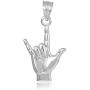 925 Sterling Silver I Love You Hand Sign Language Charm Pendant