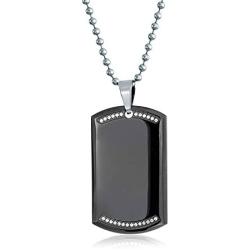 Bling Jewelry Personalized Engrave Hip Hop CZ Accent Military Army Black Dog Tag Pendant Necklace for Men Stainless Steel with Chain