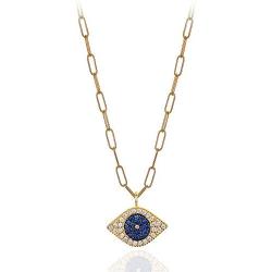 Anela Evil Eye Necklace with 14kt Gold Filled Paper Clip Chain, Cubic Zirconia Stones, Layering Necklace for Women, Hand Made in USA