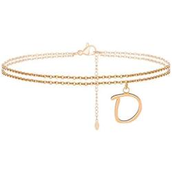 Ankle Bracelets for Women Initial Letter, 14K Gold Plated Initial Anklets Stainless Steel Letter Symbol Pendant Bracelet Double Layer Chains Birthday Gifts for Women Teen Girls 26 Letter Options A-Z