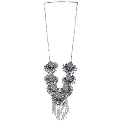 Efulgenz Boho Indian Tribal Gypsy Oxidized Silver Vintage Retro Pendant Tassel Chain Necklace Jewelry