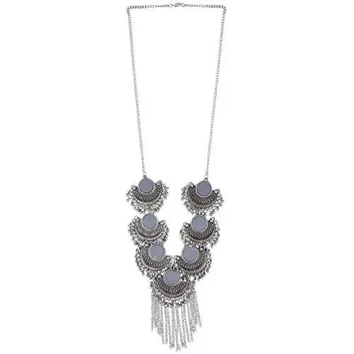 Efulgenz Boho Indian Tribal Gypsy Oxidized Silver Vintage Retro Pendant Tassel Chain Necklace Jewelry