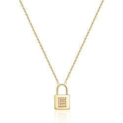 Turandoss Gold Initial Lock Necklaces for Women, 14K Gold Plated Dainty Personalized Initial CZ Letter Padlock Pendant Gold Lock Necklaces for Women Girls Trendy Jewelry Gifts