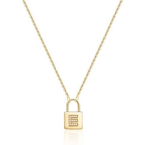 Turandoss Gold Initial Lock Necklaces for Women, 14K Gold Plated Dainty Personalized Initial CZ Letter Padlock Pendant Gold Lock Necklaces for Women Girls Trendy Jewelry Gifts