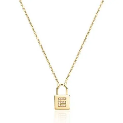 Turandoss Gold Initial Lock Necklaces for Women, 14K Gold Plated Dainty Personalized Initial CZ Letter Padlock Pendant Gold Lock Necklaces for Women Girls Trendy Jewelry Gifts