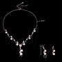 EleQueen Womens Cubic Zirconia Simulated Pearl Flower Filigree Bridal Necklace Earrings Jewelry Set Ivory Color