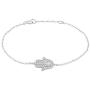 AUBE JEWELRY Hypoallergenic 925 Sterling Silver Evil Eye Protection Hamsa Dainty Hand Bracelet Adorned with Cubic Zirconia for Women