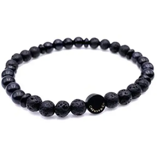 Mens Warrior Stone Lava Stretch Bead Bracelet Handcrafted in USA - Dark Blue / Black Mens Warrior Stone Lava Stretch Bead Bracelet Handcrafted in USA - Dark Blue / Black