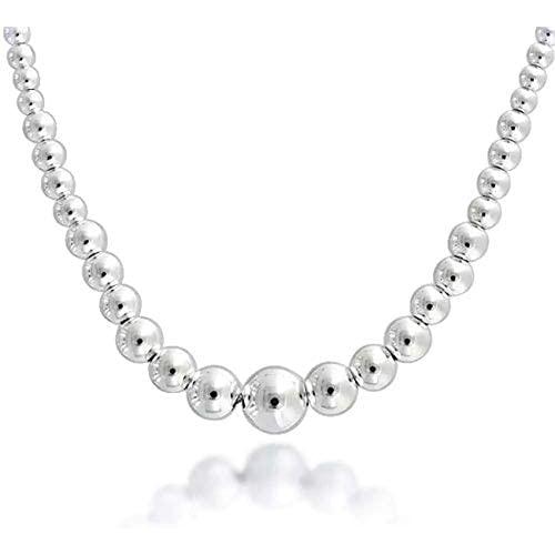 Verona Jewelers Italian 925 Sterling Silver 4-10MM Graduated Silver Bead Necklace-Sterling Silver Bead Ball Necklace for Women