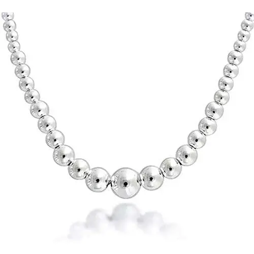 Verona Jewelers Italian 925 Sterling Silver 4-10MM Graduated Silver Bead Necklace-Sterling Silver Bead Ball Necklace for Women