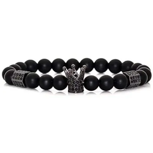 Nsitbbuery Fashion Crystal Crown Cuff Bracelet 8MM Matte Agate Stone Elastic Bracelet Nsitbbuery Fashion Crystal Crown Cuff Bracelet 8MM Matte Agate Stone Elastic Bracelet