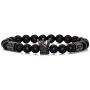 Nsitbbuery Fashion Crystal Crown Cuff Bracelet 8MM Matte Agate Stone Elastic Bracelet